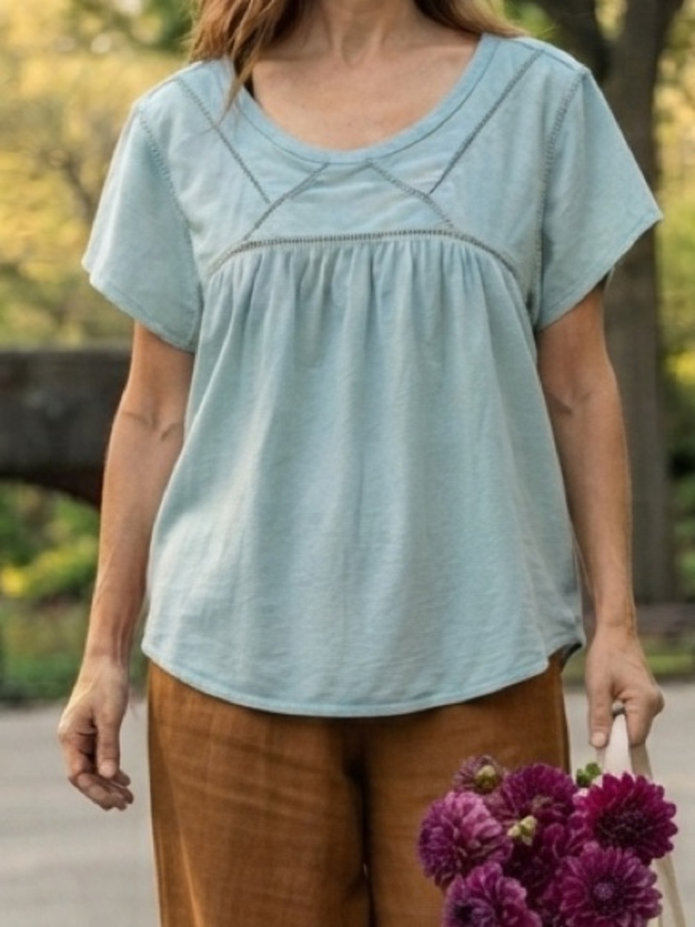 prAna Sage Green Cotton Short Sleeve Top 1X Boho Casual Minimalist Coastal Beach